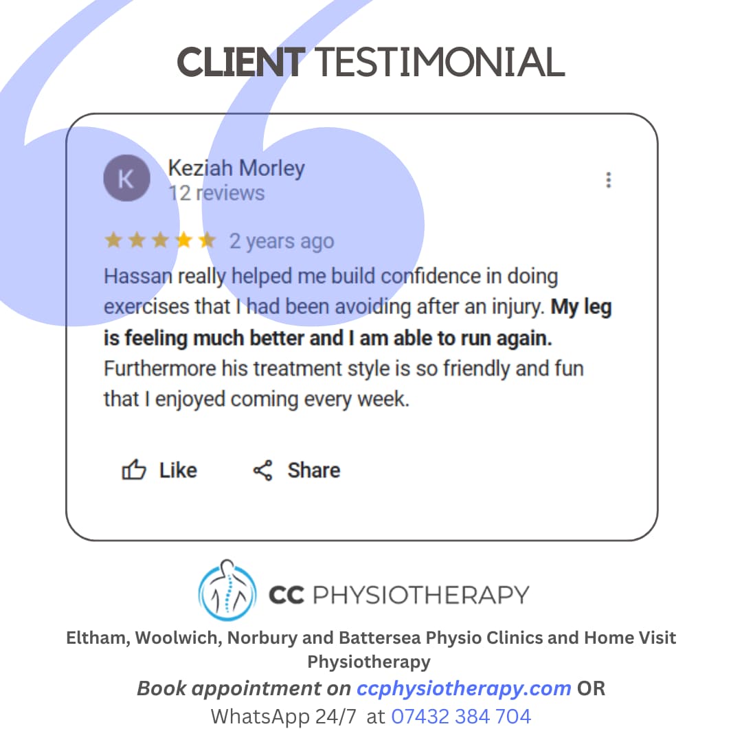 Patient testimonial for rehab at Clearcut Physiotherapy in London.